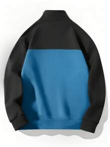 Men's Colorblock Half-Zip Pullover, Geometric Stripe Sublimation Print Stand Collar Long Sleeve Top, Machine Washable - Multicolor - View 3