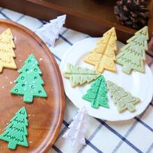 Juego de 4 moldes para galletas con forma de árbol de pino, moldes de repostería con relieve de árboles estilizados surtidos para postres estilo bosque y regalos de aperitivos hechos a mano - Ver 2