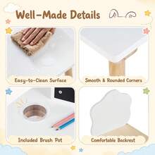 Weaning Table & Chair Set W/Chalkboard Brush Pot For Drawing Learning Mealtime White & Natural - White - View 9