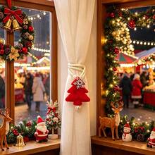 Christmas Tree Snowflake Pattern Curtain Tiebacks 2pcs Set Convenient Storage Curtain Tie Ropes, Universal Fixed Tie Straps For Sheer And Fabric Curtains, Christmas Holiday Home Window Atmosphere Decoration, Holiday Gift Decor Accessories - C-multicolor - View 11