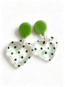 1 Pair Green Round Clear Polka Earrings For Women, Fresh Playful Statement Accessory For Banquet, Travel, Daily Outfits - Green - View 3