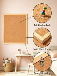 Wood Framed Cork Board, Durable Natural Pin Board, Easy Mount For Photos, Notes & Calendars, Wall Decor For Kids Bedroom, Study Desk, Office Dorm, Perfect For Students, Teachers & Office Workers To Organize Plans And Display Artworks - A - View 4
