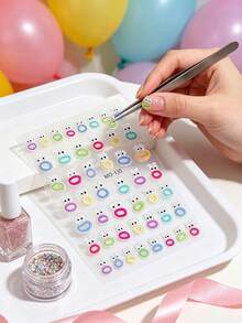 1pc Big Mouth Monster Relief Nail Sticker 3D Jelly Big Mouth Monster Eyes Face Cartoon Nail Art Sticker - Multicolor - View 7