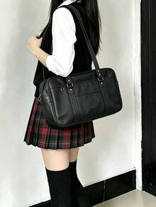 Tas Seragam Sekolah JK Gaya Jepang, Tas Selempang Minimalis Gaya Sekolah untuk Perjalanan, Tas Jinjing Kapasitas Besar - Hitam - View 5