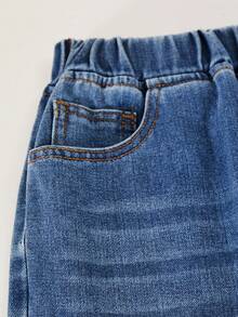 Girls' Elastic Waist Pocket Wide Leg Loose Casual Denim Jeans - Blue - View 4