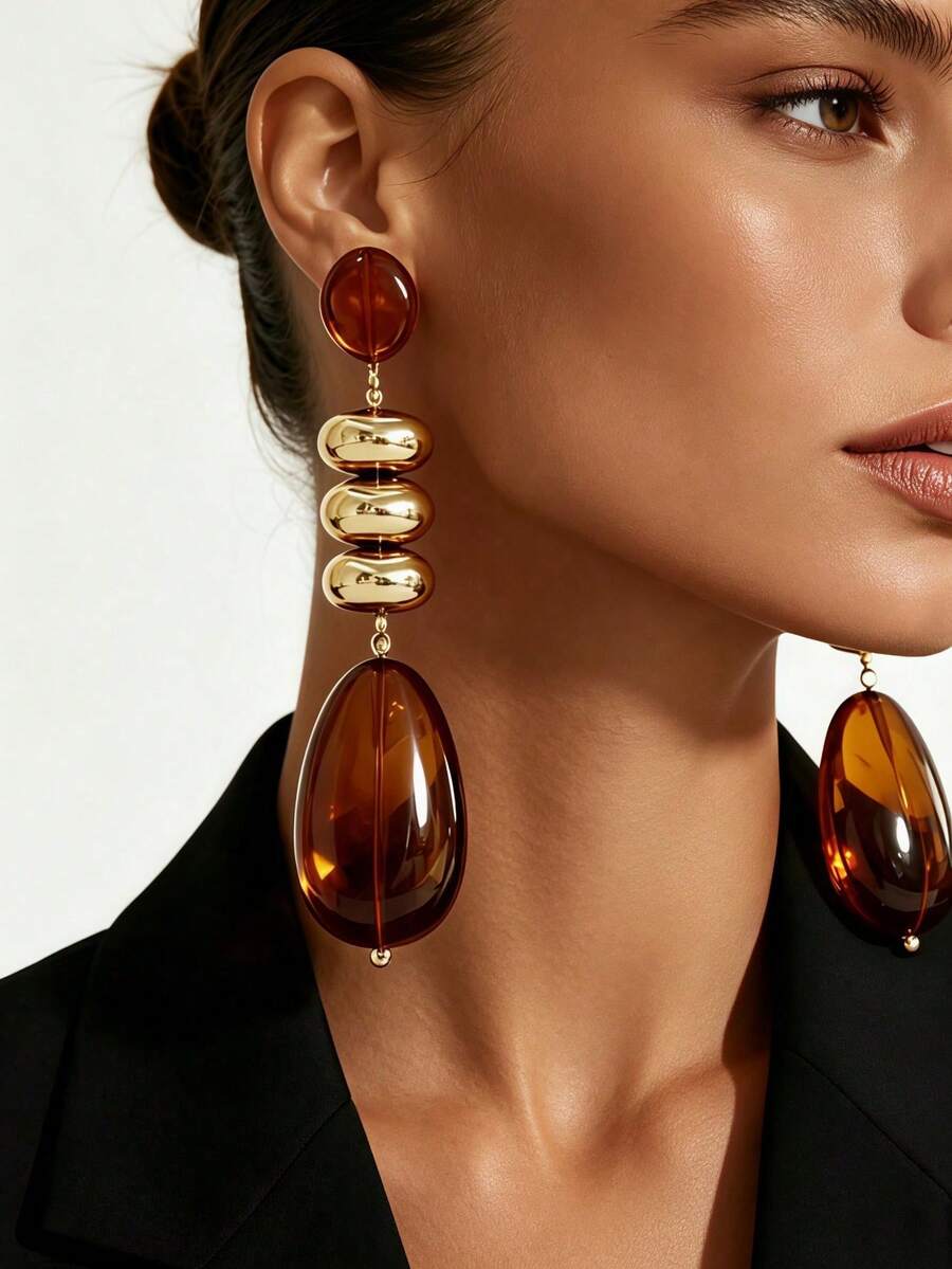 1 Pair Exaggerated Bold Polished Metal Geometric Connected Earrings Studs Dangle - Multicolor - View 1