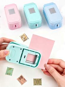 1pc 1x0.8 Inch Rectangular Postage Stamp Punch, Wavy Edge Rectangular Lever-Style Manual Punch, Suitable For Paper Craft, Scrapbooking, DIY Card Making, Art Supplies, 3 Colors Available - Stamp Machine - View 2