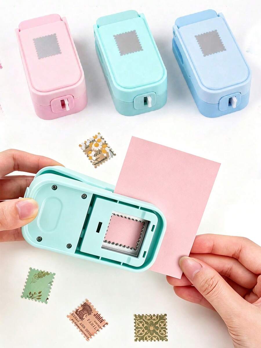 1pc 1x0.8 Inch Rectangular Postage Stamp Punch, Wavy Edge Rectangular Lever-Style Manual Punch, Suitable For Paper Craft, Scrapbooking, DIY Card Making, Art Supplies, 3 Colors Available