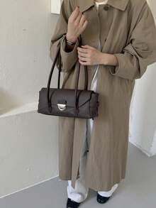Vintage Metal Buckle Women's Underarm Bag, Minimalist High-End Style, Elegant Commuter Handbag And Shoulder Bag - Coffee - View 4