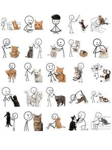 50Pcs Funny Cat Meme Sticker Pack, Line Figure & Cute Cat Print, Aesthetic Humorous Meme Decals, Waterproof Stickers, For Teen Journal, Tumbler, Notebook DIY Decor - Multicolor - View 8