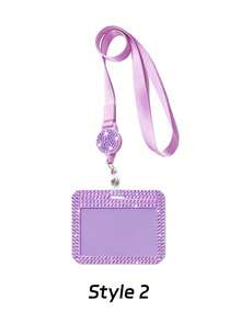 Purple Rhinestone ID Card Holder With Lanyard, ID Card Storage Box, Anti-Lost Lanyard, Student ID Card Holder, Self-Service Restaurant Card Holder - Multicolor - View 13