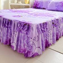 3pcs New Printed Ruffle Bed Skirt Set (1 Bed Skirt, 2 Pillowcases, Pillow Inserts Not Included) Bed Skirt, Bed Cover, Bed Sheet, Mattress Protector, Purple Rose Pattern, Double Layer Ruffle Decoration, Cozy Room, Hot-Selling Style, Machine Washable, Multiple Sizes Available, All Season Use, Holiday Gift, Made In China - Violet Purple - View 5