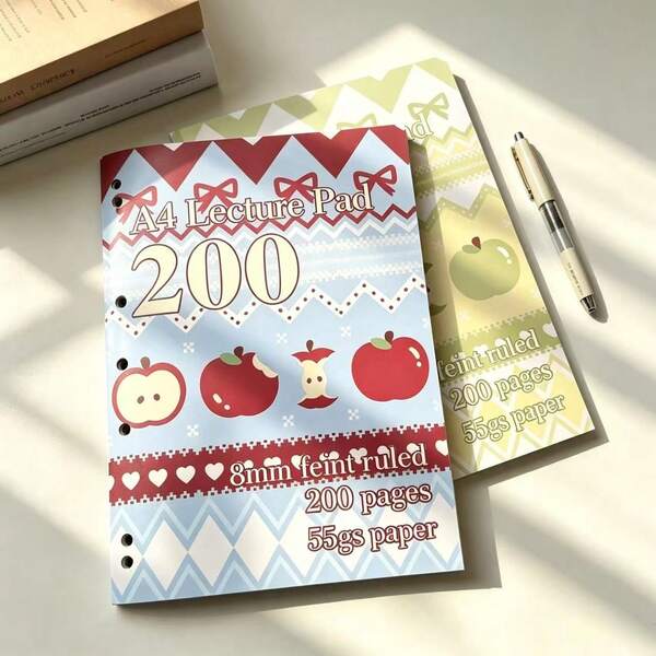 University Essential Study Supplies Notebook, A4 Classroom Notebook, 200 Pages, 55g Premium Paper, Cute Apple Pattern, Loose-Leaf Notepad, Suitable For Students Office Daily Writing And Recording, Students And Office Workers Back To School Supplies, Office, Diary, Planner, Travel Journal, Personal Notebook And Other Study Supplies, Back To School Season Essentials, Office Supplies, Teacher Supplies, Halloween, Christmas Gift,