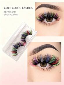 Rainbow Multicolor Faux Fur False Eyelashes, Exaggerated Voluminous Strip Lashes For Party And Cosplay - Multicolor - View 5