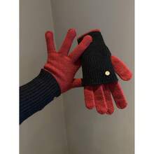 Maillard Winter Dual-Use Colorblock Knitted Gloves For Women, Woolen Fingerless Touchscreen Compatible Warm Cycling Gloves - Multicolor - View 13