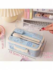 1pc Sanrio KT Cat Back To School Season Divided Lunch Box With Lid, Transparent Cover, Utensils Fork & Spoon, Reusable, Microwave Plastic Bento Box, Portable Breakfast Container, Perfect For Home Kitchen, School, Office, Travel And Outdoor Picnic, Random Stickers - Multicolor - View 10