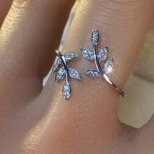 1pc Mori Style Leaf Open Ring, Multi-Leaf Shiny Finger Ring, Vintage Luxury Adjustable Index Finger Ring, Fashion Accessory - Open Ring - View 5