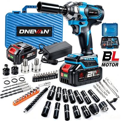 ONEVAN Electric Impact Wrench 1200N.M Brushless 3 Funtion 1/2 Inch Cordless Electric Screwdriver Electric Drill Set