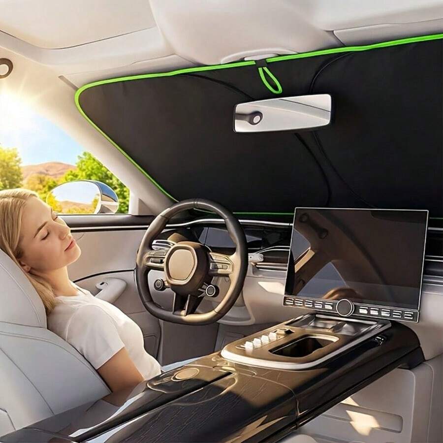 1pc Portable Heat-Insulating Sunshade, Single-Piece Car Sunshade, Specially Designed For Car Front Windshield, Titanium Silver Upgraded Thickened Sunshade, Effectively Blocks Sunlight, Easy To Install, High-Quality Fabric, Practical For Car Interior In Summer, Suitable For Travel And Camping, Fits Sedans, SUVs And Trucks