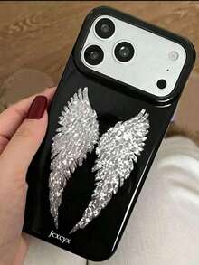 Y2K Fashion Cute Glitter Dark Angel Wings Phone Case, Compatible With IPhone 17 Pro Max 17 Pro 17 16 Pro Max 16 Pro 16 15 Pro Max 15 Pro 15 14 Pro Max 14 Pro 14 13 Pro Max 13 Pro 13, Vintage Girly Style Shockproof Soft Shell Back Cover - Black Wings - View 3