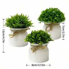 1/3pcs Mini Artificial Potted Plants, Realistic Faux Greenery Lawn Potted Plants, Small Fake Plant Decor, Suitable For Home Desktop, Office, Wedding Party Indoor Decoration - Multicolor - View 6