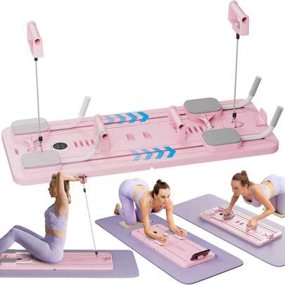 Agilithor Tapis de Pilates pliable 10-en-1 pour débutants, appareil d'entraînement multifonctionnel pour le sport à domicile avec bandes de résistance et planche glissante, tapis de Pilates gain de place pour la maison et les petits espaces