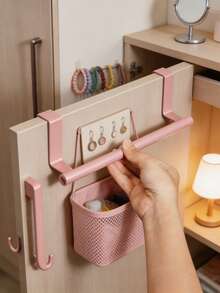 1pc No-Drill Single Bar Towel Rack, Over-The-Door Hanging Storage Shelf, Multi-Purpose Organizer For Bathroom, Kitchen, Dorm, Summer And Back-To-School Essential, Birthday Gift - Multicolor - View 2