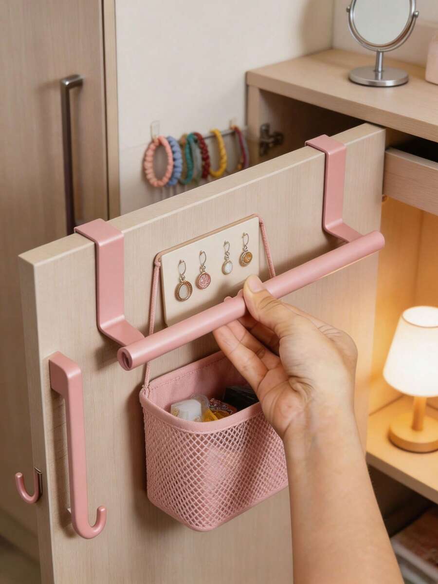 1pc No-Drill Single Bar Towel Rack, Over-The-Door Hanging Storage Shelf, Multi-Purpose Organizer For Bathroom, Kitchen, Dorm, Summer And Back-To-School Essential, Birthday Gift