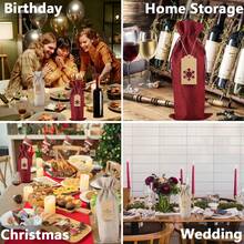 6/12pcs Drawstring Wine Bottle Gift Bags, Reusable, Includes Tags, Suitable For Birthday Party, Wedding, Christmas, New Year Decoration Party Supplies - Multicolor - View 5