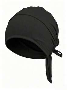 1pc Tie-Up Hijab Inner Cap, Elastic Breathable Knitted Headscarf, Adjustable Non-Slip Inner Cap, Suitable For Daily Home, Outdoor And Ramadan Wear - Black - View 17