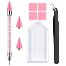 Juego de bolígrafo para recoger diamantes de pintura con bandeja | Bolígrafo de cera para diamantes, herramientas de arte de uñas con diamantes brillantes - A - Ver 10