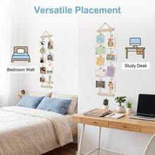 1 Set Natural Wooden Photo Hanging Rope With Wooden Clips, Multi-Photo Display Rack, No Drilling Required, Space-Saving, Suitable For Dorm, Bedroom, Desk And Wall Decoration - Multicolor - View 9