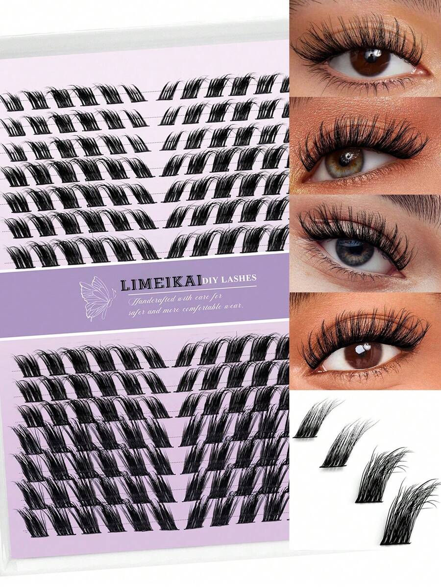 LIMEIKAI 168Pcs C‑Curl Fox Eye Slanted Lash Clusters, Mixed 12‑18mm DIY Individual False Eyelashes, Easy To Apply For Dating, Party, Travel, Festival & Photo Makeup - View 1