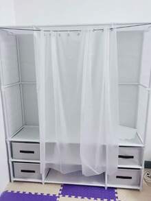 Metal Portable Wardrobe W/ 4 Drawers, 3 Hanging Areas & 3 Shelves, Simple Closet Storage - Black - View 6