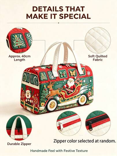 Bohemian Style Christmas Reindeer Sleigh Bus Print Travel Organizer Bag, Rich Colorful And Full Of Christmas Holiday Atmosphere. Large Capacity Tote Bag Style, Suitable For Short Trips, Fitness Or As Clothing Storage Bag. Christmas Holiday Gift, Travel Bag, Toiletry Bag, Makeup Bag, Perfect Christmas Holiday Gift, Essential Gift