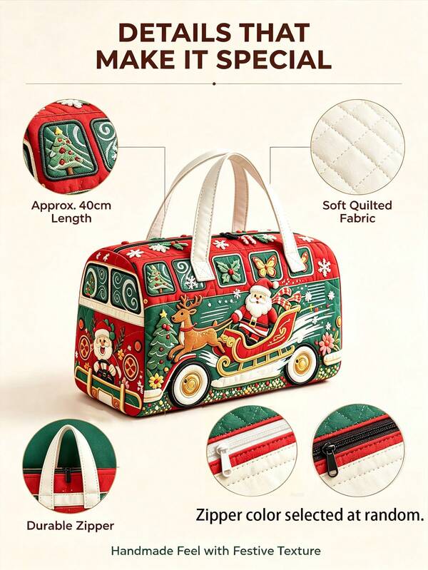 Bohemian Style Christmas Reindeer Sleigh Bus Print Travel Organizer Bag, Rich Colorful And Full Of Christmas Holiday Atmosphere. Large Capacity Tote Bag Style, Suitable For Short Trips, Fitness Or As Clothing Storage Bag. Christmas Holiday Gift, Travel Bag, Toiletry Bag, Makeup Bag, Perfect Christmas Holiday Gift, Essential Gift