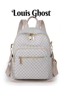 Women's Fashion Four-Leaf Clover Flap Backpack, PU Leather Shoulder Bag, Handbag, Student Backpack, Commuter Bag (Please Place It In A Well-Ventilated Area For 1-3 Days To Allow The Material Odor To Dissipate) - White - View 1
