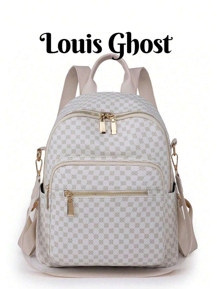 Women's Fashion Four-Leaf Clover Flap Backpack, PU Leather Shoulder Bag, Handbag, Student Backpack, Commuter Bag (Please Place It In A Well-Ventilated Area For 1-3 Days To Allow The Material Odor To Dissipate) - White - View 1