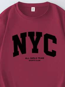 Women's Casual Fashion Street Letter Print Short Sleeve T-Shirt, Summer - Burgundy - View 6