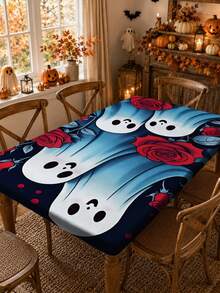 1pc Wrinkle-Resistant Rectangular Halloween Theme Elastic Tablecloth, Pumpkin Bat Ghost Halloween Print Tablecloth, Reusable Party Tablecloth, Suitable For Outdoor Patio Dinner, Halloween Garden Party, Outdoor Autumn Holiday Decor - A - View 5