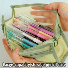 1pc Large Capacity Mesh Pencil Case, Multifunctional Portable Double Layer Pencil Bag, Cute Transparent Stationery Storage Bag, Travel Toiletry Bag, With Spacious Zipper Design, Convenient For Organizing School Supplies And Cosmetics - Multicolor - View 2