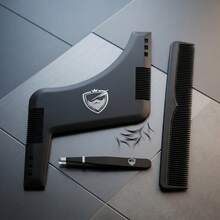 Beard Trimming & Styling Tool With Neckline Shaper, Professional Beard Trimming Guide Template, Built-In Comb, Men's Edge & Line Template, Compatible With Razor Or Tweezers - Black Mustache Template - View 8