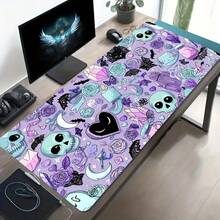 Large Gaming Mouse Pad, Purple Background With Skull And Rose Pattern Design, Includes Non-Slip Washable Rubber Base, Suitable As Desktop Accessory Or Computer Setup Decoration, Dirt-Resistant, Suitable For Gaming - Mouse Pad - View 1
