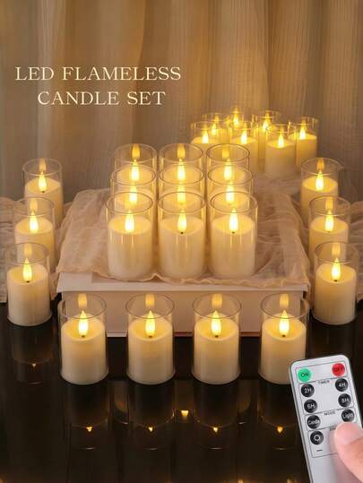 6/12/24 piezas Velas acrílicas sin llama parpadeantes (Batería incluida), con control remoto y temporizador, adecuadas para decoración del hogar, boda, vacaciones, fiesta, decoración de mesa, decoración de jardín JWF6