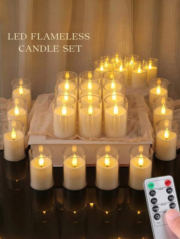 6/12/24 piezas Velas acrílicas sin llama parpadeantes (Batería incluida), con control remoto y temporizador, adecuadas para decoración del hogar, boda, vacaciones, fiesta, decoración de mesa, decoración de jardín JWF6