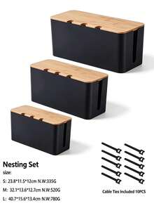 1pc Large Wood Grain Cable Management Box With Lid, Desktop Power Cord And Charger Storage Box, Built-In Cable Winder, Can Organize Power Strips, Data Cables And Messy Wires, Save Desk Space, Suitable For Living Room, Bedroom, Kitchen, Dining Room And Office - Multicolor - View 19