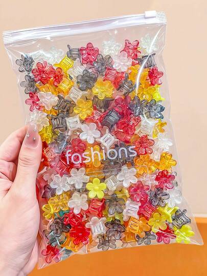 200/100/50/30/10件裝美拉德色系果凍花迷你抓夾，耐用不傷髮，甜美可愛時尚髮飾，適合女性與女孩日常佩戴、上學、派對、度假
