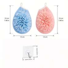 2pcs Bath Sponge Gloves + 2pcs Hooks Set, Blue For Men, Pink For Women, Double-Sided Scrubbing Foaming Bathroom Practical Set - A - View 7