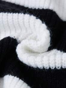 Girls' V-Neck Colorblock Black & White Striped Casual Versatile Everyday Cardigan - Black and White - View 6