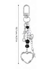 Gothic Star Tassel Beaded Keychain, Heart Pendant Women's Bag Chain Key Ring, Cute Keychain, Y2K Keychain Accessory, Heart Key Chain, Suitable For Key Bag, Women's Gift - Multicolor - View 11